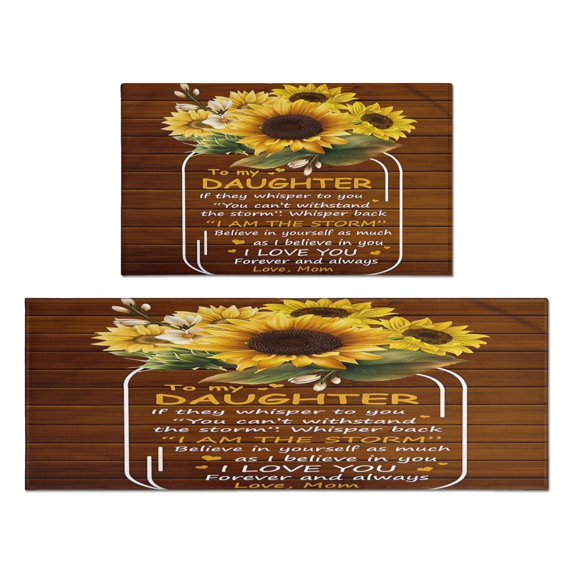 Kitchen Rugs and Mats Non Skid Washable Sunflower Wood Colored Flowers Kitchen Mat and Rug Set,Floor Cushion Waterproof Rug,Rubber Backed Area Rugs for Kitchen Laundry