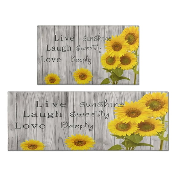 Kitchen Rugs and Mats Non Skid Washable Text Board Sunflower Flowers Kitchen Mat and Rug Set,Floor Cushion Waterproof Rug,Rubber Backed Area Rugs for Kitchen Laundry