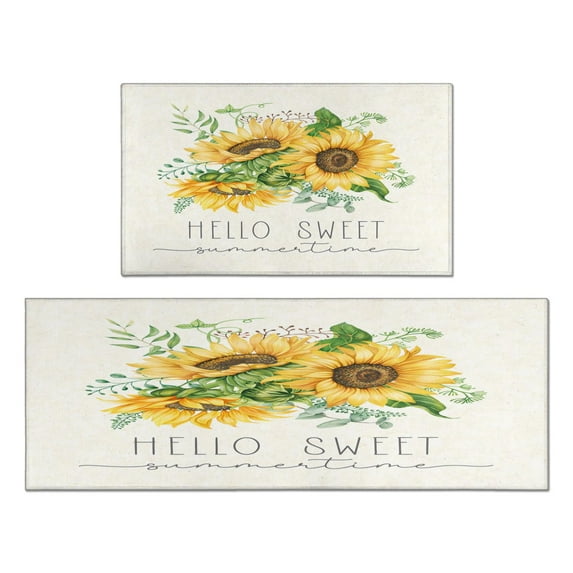 Kitchen Rugs and Mats Non Skid Washable Vintage Sunflower Board Fence Kitchen Mat and Rug Set,Floor Cushion Waterproof Rug,Rubber Backed Area Rugs for Kitchen Laundry