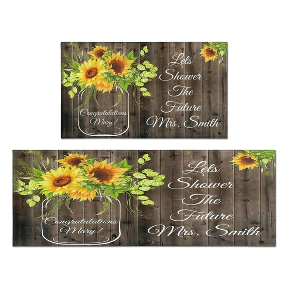 Kitchen Rugs and Mats Non Skid Washable Vintage Sunflower Board Kitchen Mat and Rug Set,Floor Cushion Waterproof Rug,Rubber Backed Area Rugs for Kitchen Laundry