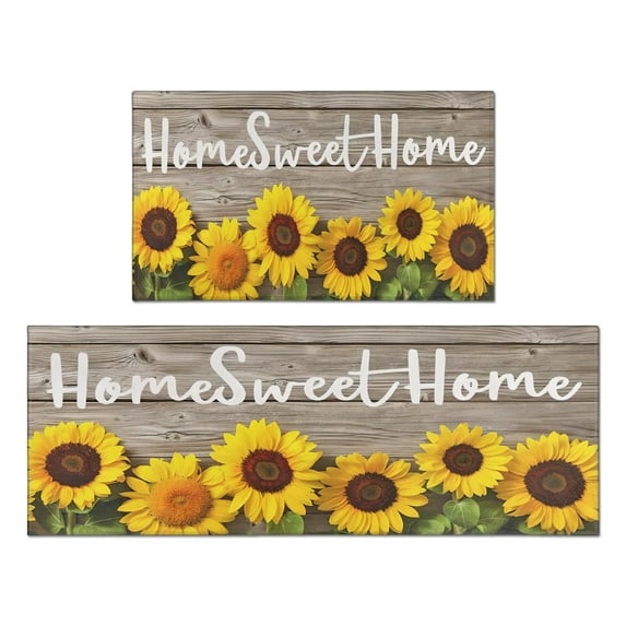 Kitchen Rugs and Mats Non Skid Washable Vintage Sunflower Board Kitchen Mat and Rug Set,Floor Cushion Waterproof Rug,Rubber Backed Area Rugs for Kitchen Laundry