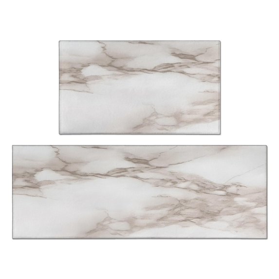Kitchen Rugs and Mats Non Skid Washable White and Brown Marble Kitchen Mat and Rug Set,Floor Cushion Waterproof Rug,Rubber Backed Area Rugs for Kitchen Laundry