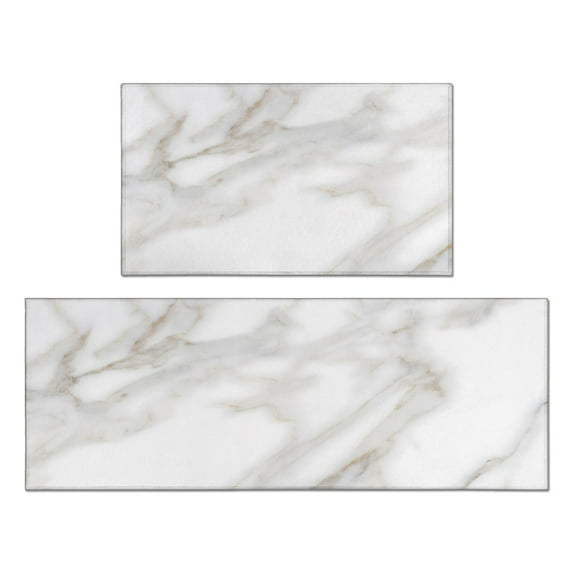 Kitchen Rugs and Mats Non Skid Washable White and Brown Marble Kitchen Mat and Rug Set,Floor Cushion Waterproof Rug,Rubber Backed Area Rugs for Kitchen Laundry