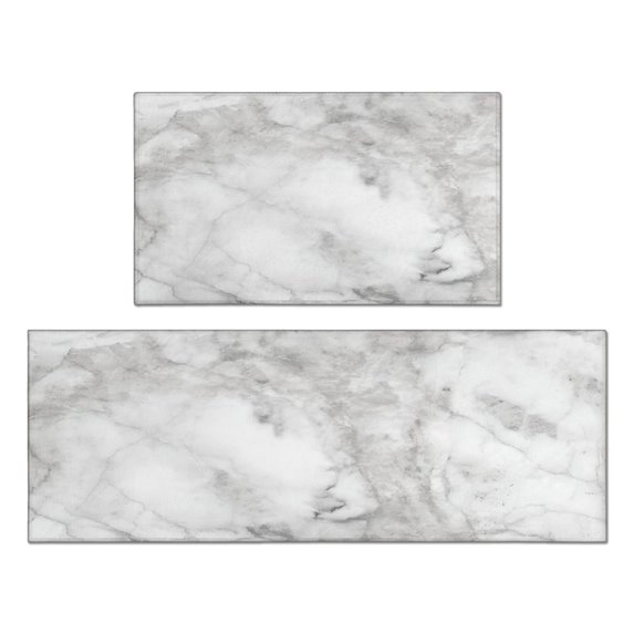 Kitchen Rugs and Mats Non Skid Washable White and Gray Marble Kitchen Mat and Rug Set,Floor Cushion Waterproof Rug,Rubber Backed Area Rugs for Kitchen Laundry