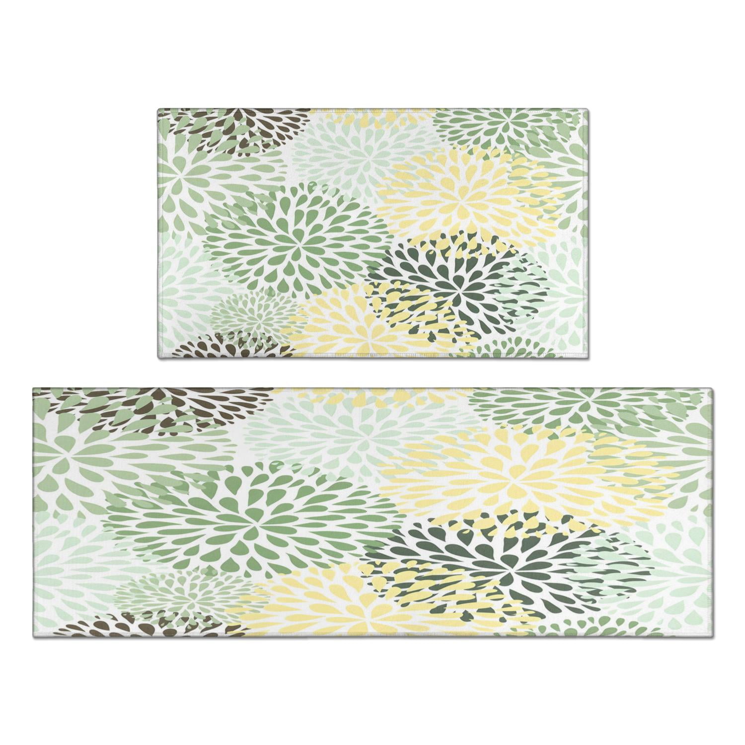 Kitchen Rugs and Mats Non Skid Washable Yellow Blue Dalia Floral ...