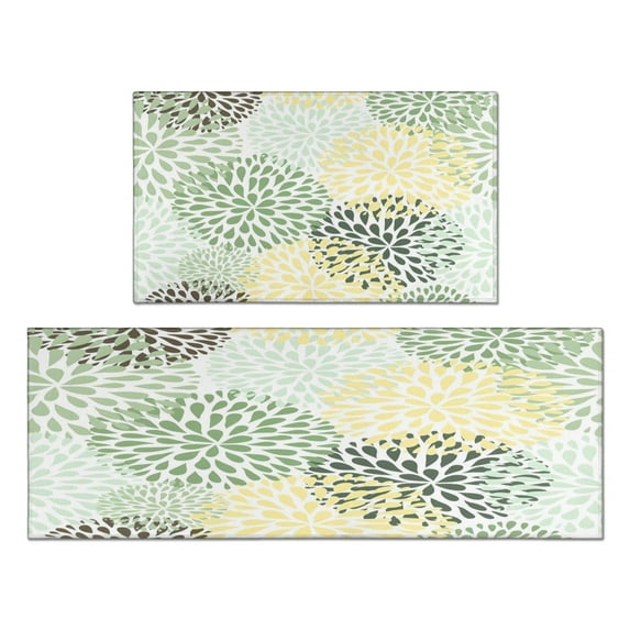 Kitchen Rugs and Mats Non Skid Washable Yellow Blue Dalia Floral Kitchen Mat and Rug Set,Floor Cushion Absorbent Rug,Rubber Backed Area Rugs for Kitchen Laundry
