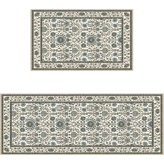 Kitchen Rugs and Mats Non-Slip Washable Set of 2, Boho Farmhouse Washable Kitchen Mats for Floor, Front of Sink, Entryway and Hallway Brown A, 18"x30"+18"x47"