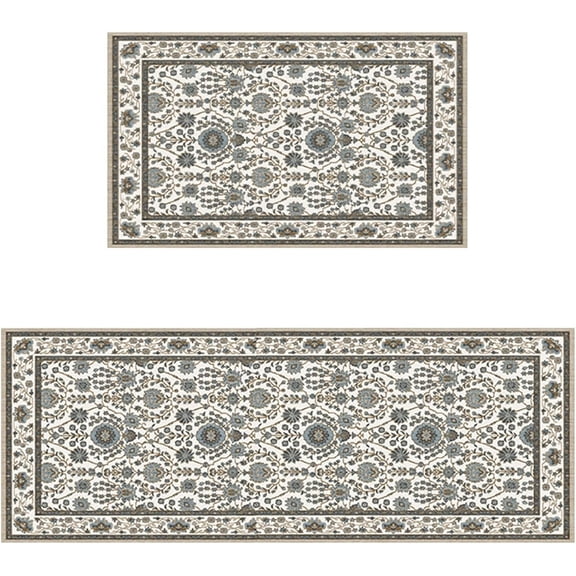 Kitchen Rugs and Mats Non-Slip Washable Set of 2, Boho Farmhouse Washable Kitchen Mats for Floor, Front of Sink, Entryway and Hallway Brown A, 18"x30"+18"x47"