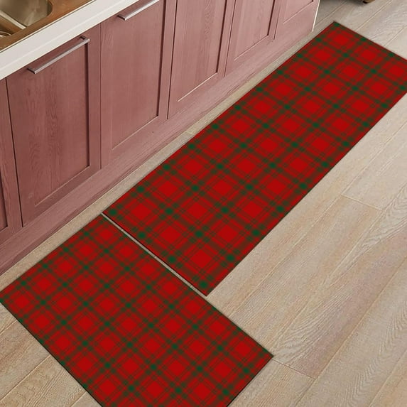 Kitchen Rugs and Mats Set of 1 Christmas Classical Red Green Plaid Kitchen Sink Mat,Non-Slip Area Runner Rug,Washable Floor Mat for Home Dining Room Office 20"x47"