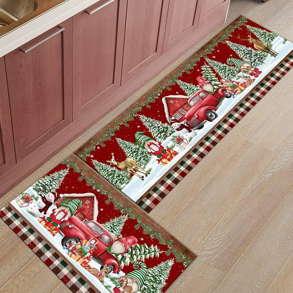 Kitchen Rugs and Mats Set of 1 Christmas Farm Gnome Snowman Xmas Tree Elk Kitchen Sink Mat,Non-Slip Area Runner Rug,Washable Floor Mat for Home Dining Room Office 20"x47"