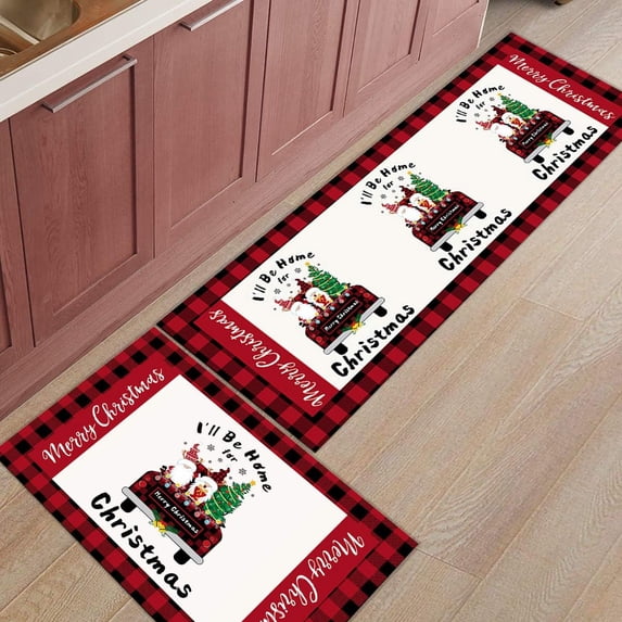 Kitchen Rugs and Mats Set of 1 Christmas Gnomes Buffalo Red Plaid Truck Snowflakes Kitchen Sink Mat,Non-Slip Area Runner Rug,Washable Floor Mat for Home Dining Room Office 20"x47"