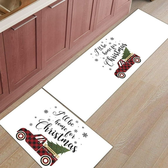 Kitchen Rugs and Mats Set of 1 I''ll Be Home for Christmas Tree Truck Snowflakes Kitchen Sink Mat,Non-Slip Area Runner Rug,Washable Floor Mat for Home Dining Room Office 18"x47"