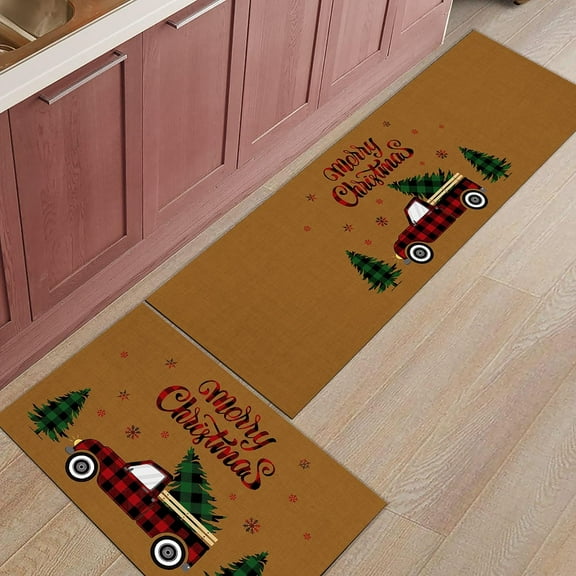Kitchen Rugs and Mats Set of 1 Red and Black Buffalo Plaid Truck Load Xmas Tree Kitchen Sink Mat,Non-Slip Area Runner Rug,Washable Floor Mat for Home Dining Room Office 15"x47"