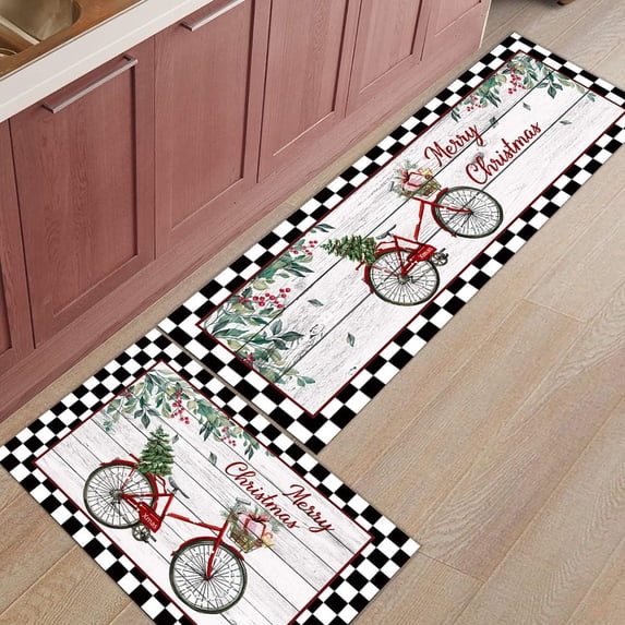 Kitchen Rugs and Mats Set of 1 Xmas Bicycle Merry Christmas Kitchen Sink Mat,Non-Slip Area Runner Rug,Washable Floor Mat for Home Dining Room Office 18"x47"