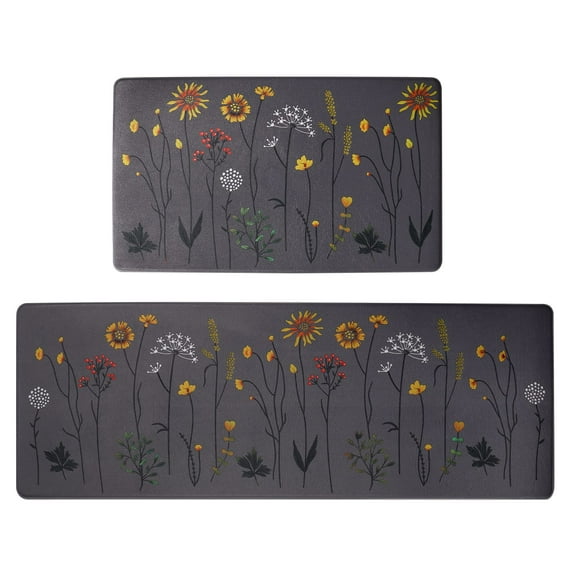 Kitchen Rugs and Mats Set of 2, Colorful Flowers Kitchen Mats for Floor, Non Slip Cushioned Anti-Fatigue Kitchen Floor Mats for Kitchen Sink Office, 17"x47"+17"x29"