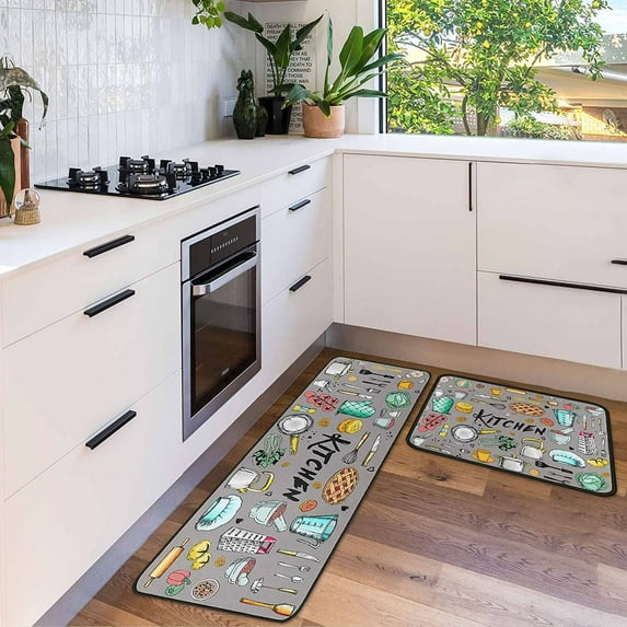 Kitchen Rugs and Mats Set of 2 Pieces Non-Skid Washable Non-Slip Backing Anti Fatigue Kitchen Mat Microfiber Kitchen Runner Rugs for Home Kitchen 17"x47.2"+17"x23.6"