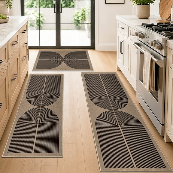 ORGOWEL Easy Jute Kitchen Rug Set of 3 Boho Modern Non-Slip Washable Floor Mat Carpet for Kitchen Sink Laundry Room Hallway, Black