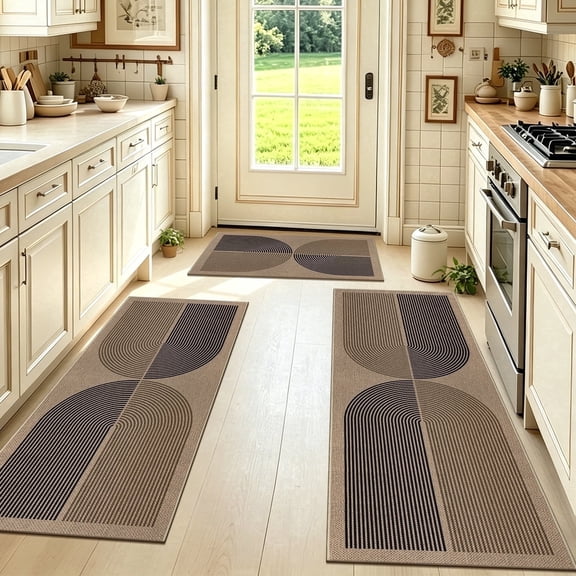 ORGOWEL Easy Jute Kitchen Rug Set of 3 Boho Modern Non-Slip Washable Floor Mat Carpet for Kitchen Sink Laundry Room Hallway, Black & Brown