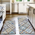 thumbnail image 1 of Kitchen Rugs and Mats Sets 2 Piece Boho Anti Fatigue Kitchen Mats for Floor Non Skid PVC Waterproof Blue Kitchen Carpet Rug Comfort Cushioned Standing Mat for Kitchen, 17x28+17x47 inch, 1 of 6