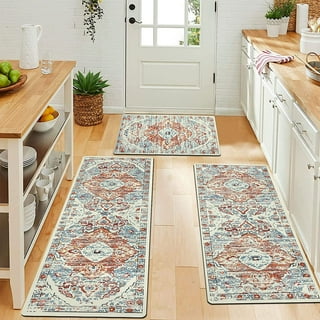 Sage Green Kitchen Mat Rug Set of 2- Plant Floral Butterfly Kitchen Rugs  with Runner Kitchen Decor Accessories Things, Kitchen Rug Mat- Leaves Rugs  for Home Kitchen Large- 17x24 and 17x48 Inch 