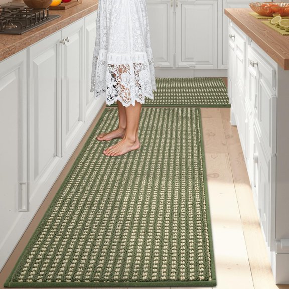Kitchen Rugs,Non Slip Absorbent Kitchen Mats for Floor-Thick Stain Resistant Washable Kitchen Floor Mat Runner Carpet for Hallways,Entryway,Laundry Room,Sink(17"x29"+17"x59",Green,Roll Package)