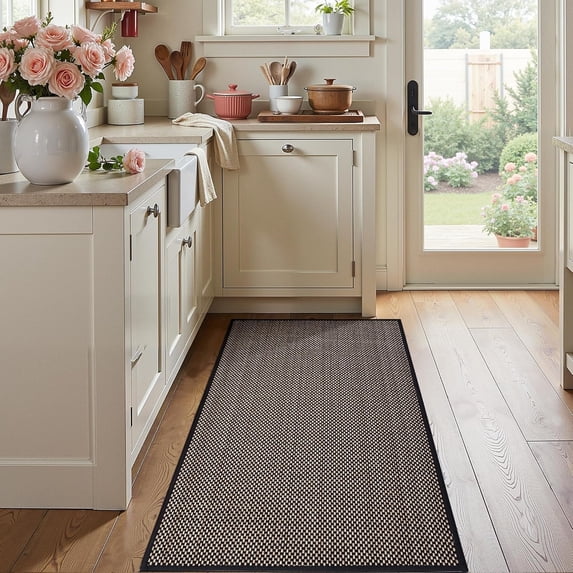 Kitchen Rugs Non Slip Washable 17.3x30, Cushioned Rugs for Kitchen Floor, Absorbent Runner Rug Mats with Rubber Backing for Hallway, Bathroom, Bedroom, Office, Brown and Black, 17.3"x30"