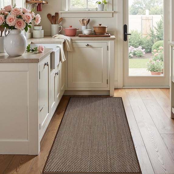 Kitchen Rugs Non Slip Washable 17.3x30, Cushioned Rugs for Kitchen Floor, Absorbent Runner Rug Mats with Rubber Backing for Kitchen, Hallway, Bathroom, Bedroom, Office, Brown, 17.3"x30"