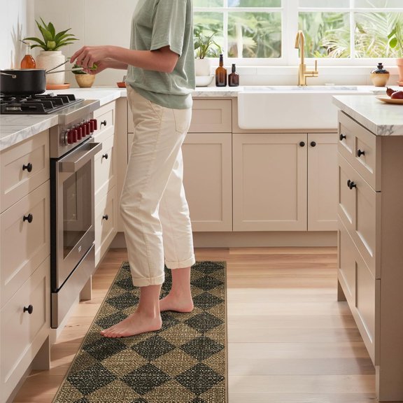 Kitchen Rugs Non Slip Washable, Absorbent Kitchen Mats for Floor, Cushioned Comfort Standing Kitchen Runner Rug for Sink, Office, Laundry, Entryway, Home, 17.3"x47"+17.3"x30", Brown Diamond