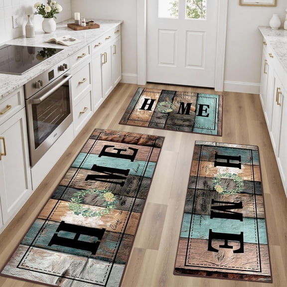 Kitchen Rugs Non Slip Washable Farmhouse Kitchen Mats for Floor, Rustic | Sets of 3, 20"x32"+20"x48"+20"x59", Non-Skid, Vintage, Soft, Runner Rug, Hallway, Sink, Laundry Room, Entryway