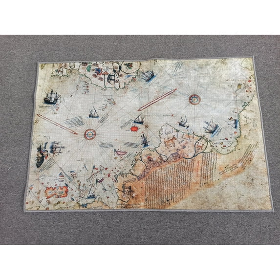 Kitchen Rugs, Piri Reis Rugs, Antique Map Rug, Map Rugs, Piri Reis Map Rugs, Office Rugs, Salon Rugs, Front Door Rugs, Non Slip Rug, 1.7'x2.3' - 50x70 cm