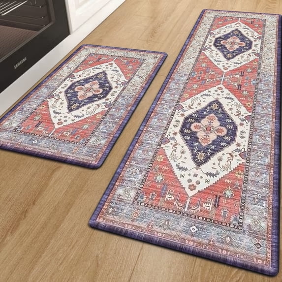 Kitchen Rugs, Yamaziot Anti Fatigue Standing Mat for Floor, Boho Memory Foam Non Slip Rugs and Runners, Waterproof Laundry Room Sink Rug, 18"x30"+18"x48"