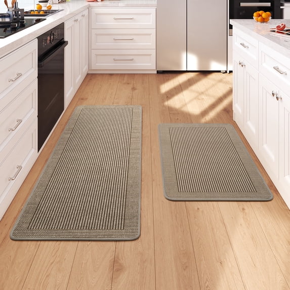 QiCaiJia Kitchen Rugs Set of 2, 17''x30''+17''x47'' Brown Kitchen Mats for Floor, Washable Non Slip Absorbent Kitchen Mat, Braided Kitchen Runner Rug, Kitchen Sink Rug