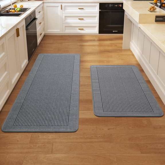 QiCaiJia Kitchen Rugs Set of 2, 17''x30''+17''x47'' Gray Kitchen Mats for Floor, Washable Non Slip Absorbent Kitchen Mat, Braided Kitchen Runner Rug, Kitchen Sink Rug