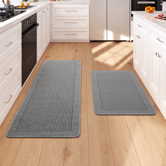 QiCaiJia Kitchen Rugs Set of 2, 17''x30''+17''x47'' Gray Kitchen Mats for Floor, Washable Non Slip Absorbent Kitchen Mat, Braided Kitchen Runner Rug, Kitchen Sink Rug