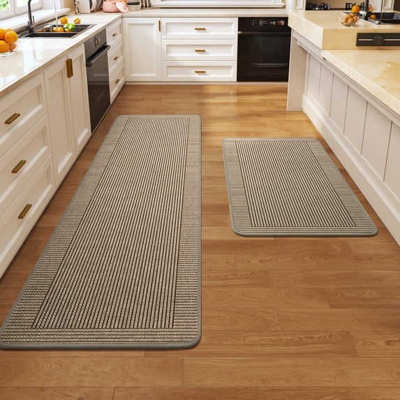 QiCaiJia Kitchen Rugs Set of 2, 17''x30''+17''x59'' Brown Kitchen Mats for Floor, Washable Non Slip Absorbent Kitchen Mat, Braided Kitchen Runner Rug, Kitchen Sink Rug