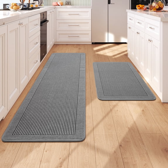 QiCaiJia Kitchen Rugs Set of 2, 17''x30''+17''x59'' Gray Kitchen Mats for Floor, Washable Non Slip Absorbent Kitchen Mat, Braided Kitchen Runner Rug, Kitchen Sink Rug