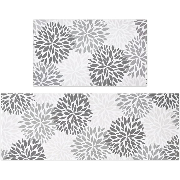 Kitchen Rugs Set of 2 Anti Fatigue Kitchen Mats for Floor, Boho Non-Slip Rubber Washable Kitchen Rugs, Cushioned Standing Mat, Floral Kitchen Rugs 17'''' x 47'''' + 17'''' x 30''''