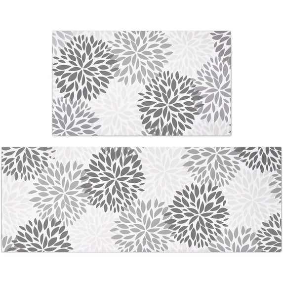 Kitchen Rugs Set of 2 Anti Fatigue Kitchen Mats for Floor, Boho Non-Slip Rubber Washable Kitchen Rugs, Cushioned Standing Mat, Floral Kitchen Rugs 17'' x 47'' + 17'' x 30''