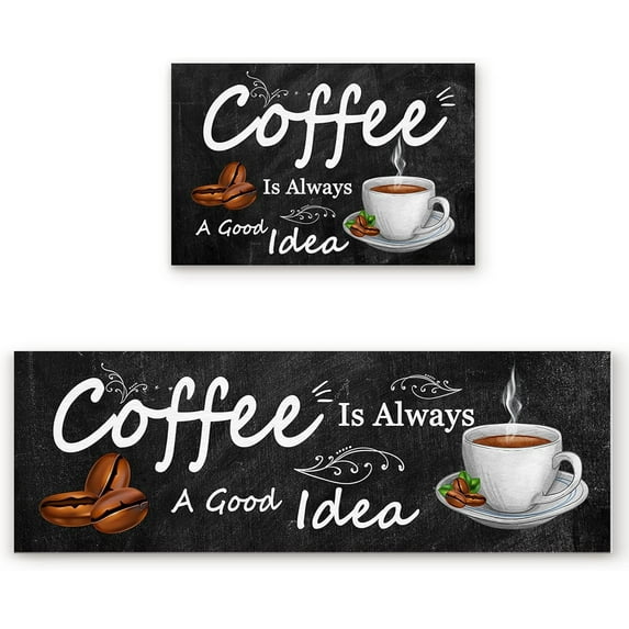 Kitchen Rugs Set of 2 Coffee Theme Kitchen Mats Rugs Non Skid Washable Anti Fatiguee Farmhouse Style Doormat Carpet for Bedroom Bathroom Living Room 17x30in+17x47in