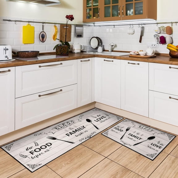 Kitchen Rugs Set of 2 - Kitchen Mats Cushioned Non-Slip Waterproof Kitchen Rug Home Decoration Kitchen Rug for Bedroom Bathroom Door Entrance 17\u201d x 47\u201d + 17\u201d x 30\u201d(Wooden Color)