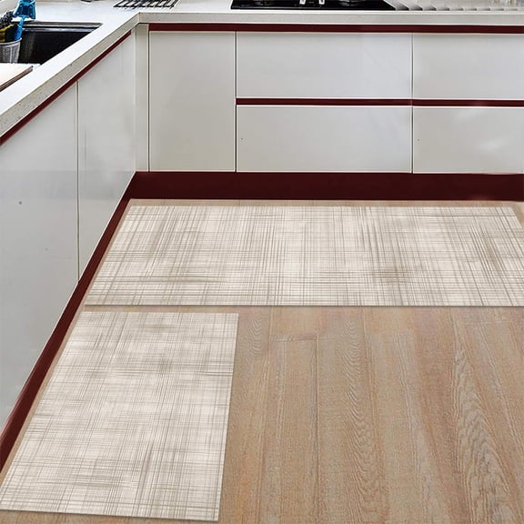 Kitchen Rugs Set of 2 Lattice Cotton Texture Anti-Fatigue Absorbent Kitchen Mat Non-Slip Soft Shag Area Runner Rug for Bedroom Hallway Bathroom 17.7x30in+17.7x47.2in