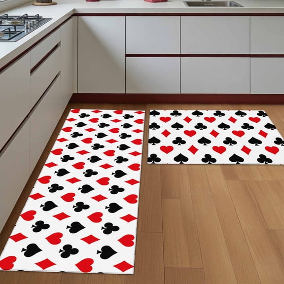 Kitchen Rugs Set of 2 Poker Game Themed Non Slip Kitchen Mats Las Vegas Theme Absorbent Runner Rugs for Kitchen Sink Laundry Room Floor 18x30in+18x60in