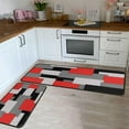 thumbnail image 1 of Kitchen Rugs Set of 2- Red, Black, and Grey Modern Geometric Non-Slip Washable Floor Mats - Comfort Sink and Laundry Room Runner - Contemporary Abstract Art Design Decor 17x47.2 and 17x30 inches, 1 of 7