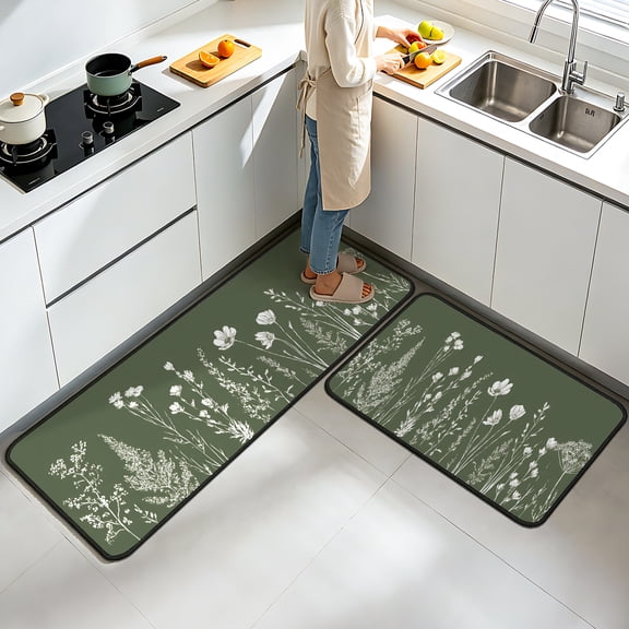 Kitchen Rugs Set of 2, Silicone Base Crystal Velvet Kitchen Mats, Non Slip Waterproof Floor Mats for Kitchen Sink Stove, Home Kitchen Decor, Hallway Entryway Laundry Room, 16.9x27.6+16.9x47.2 Inch