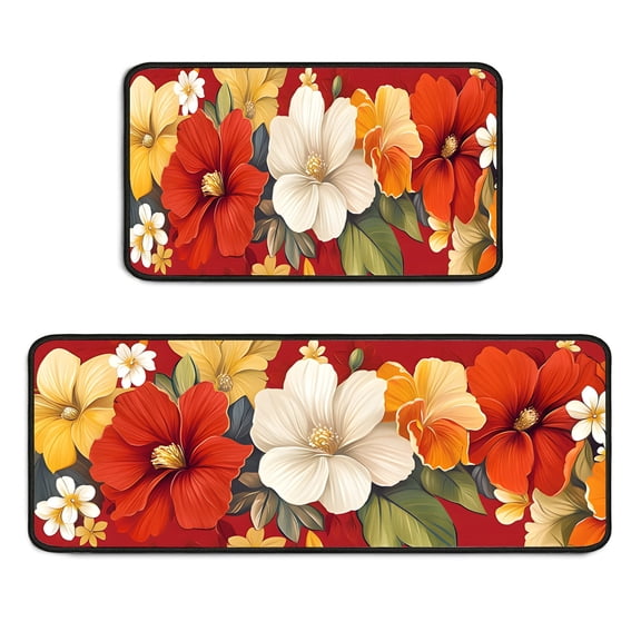 Kitchen Rugs Set of 2, Silicone Base Crystal Velvet Kitchen Mats, Non Slip Waterproof Floor Mats for Kitchen Sink Stove, Home Kitchen Decor, Hallway Entryway Laundry Room, 16.9x27.6 16.9x47.2 Inch