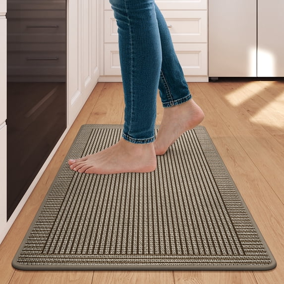 QiCaiJia Kitchen Rugs, 17''x30'' Brown Kitchen Mats for Floor, Washable Non Slip Absorbent Kitchen Mat, Braided Kitchen Runner Rug, Kitchen Sink Rug