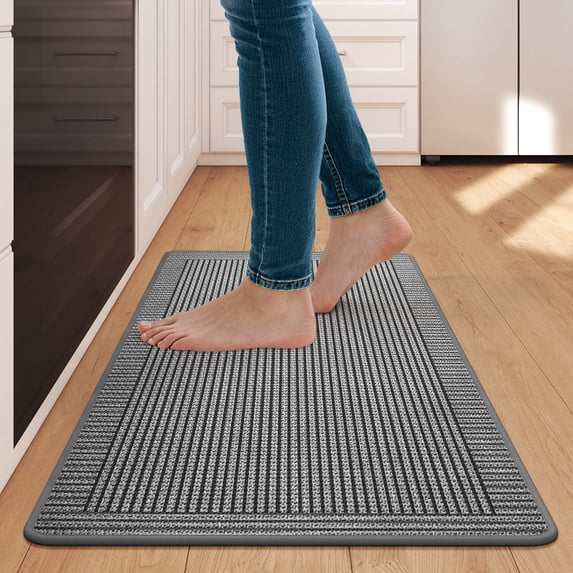 QiCaiJia Kitchen Rugs, 17''x30'' Gray Kitchen Mats for Floor, Washable Non Slip Absorbent Kitchen Mat, Braided Kitchen Runner Rug, Kitchen Sink Rug
