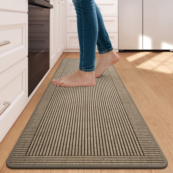 QiCaiJia Kitchen Rugs, 17''x59'' Brown Kitchen Mats for Floor, Washable Non Slip Absorbent Kitchen Mat, Braided Kitchen Runner Rug, Kitchen Sink Rug