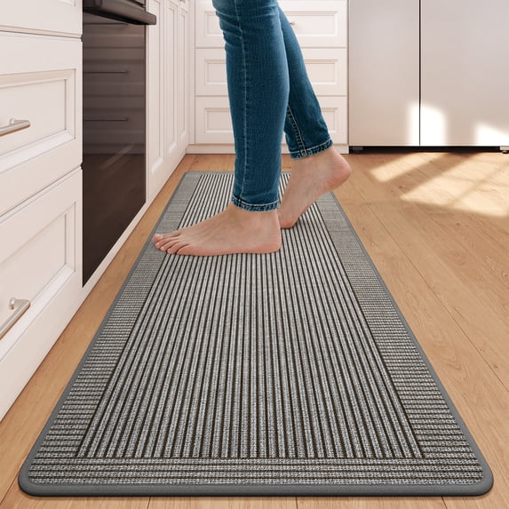 QiCaiJia Kitchen Rugs, 17''x59'' Gray Kitchen Mats for Floor, Washable Non Slip Absorbent Kitchen Mat, Braided Kitchen Runner Rug, Kitchen Sink Rug