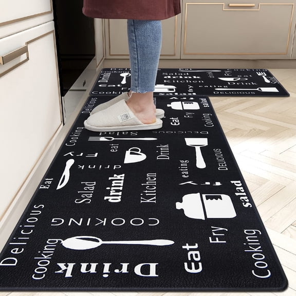 Kitchen Rugs Set of 2 Anti Fatigue Mats for Kitchen Floor Cushioned Kitchen Rugs and Mats Non Slip Waterproof Kitchen Runner Comfort Standing Mat Set